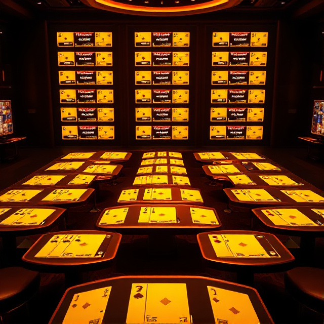 Grid of glowing table cards in a digital lobby