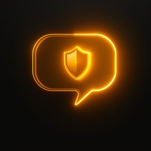 Golden chat bubble with a shield inside