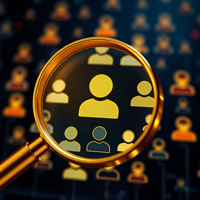 Magnifying glass inspecting digital avatars