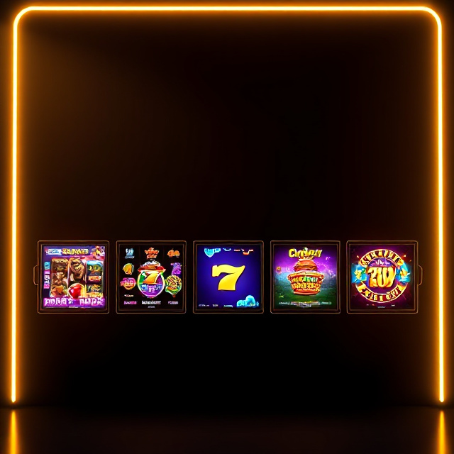 Lineup of glowing online casino slot game screens with golden lights representing top platform choices