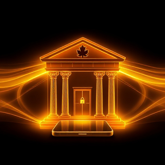 Bank building connected to a smartphone by streams of light