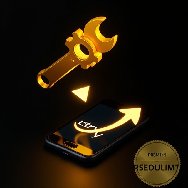 Wrench and gear hovering over a smartphone with a retry arrow