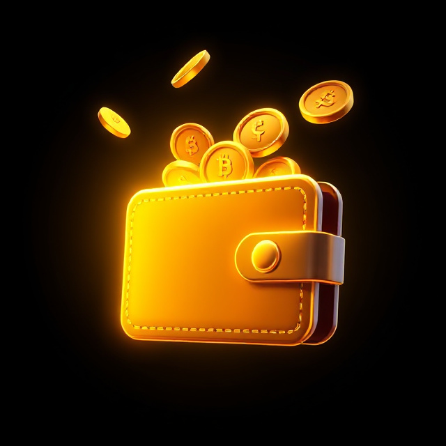 Glowing digital wallet emitting golden light