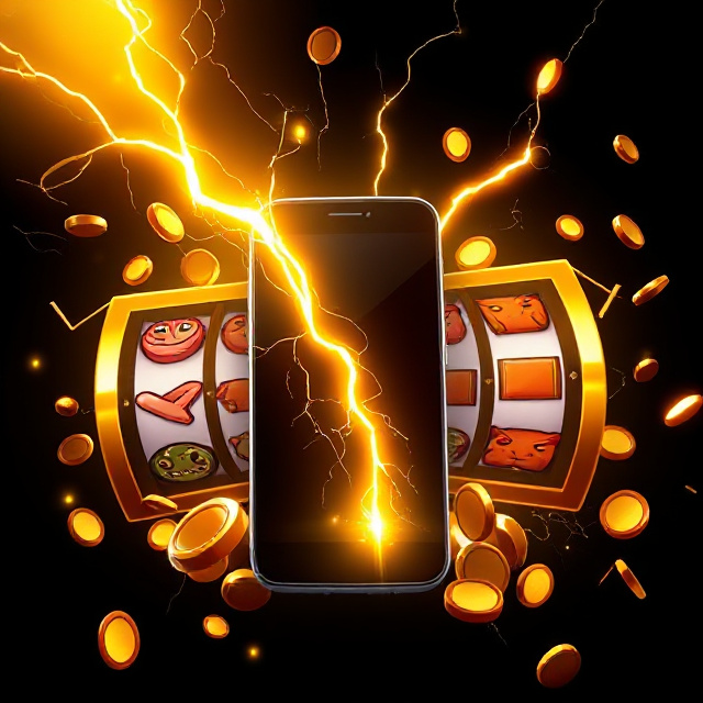 Golden lightning bolt striking a smartphone with slot reels