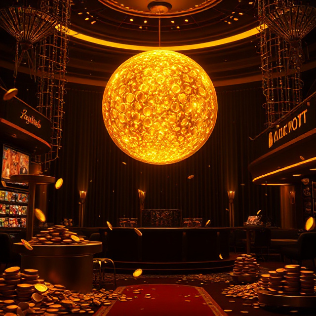 Luxurious casino scene with a giant glowing golden jackpot
