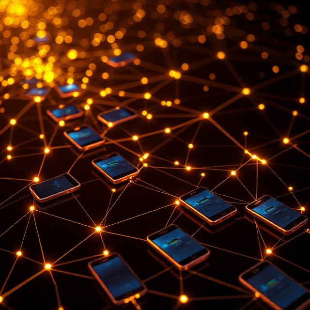 Network of connected smartphones representing a networked jackpot