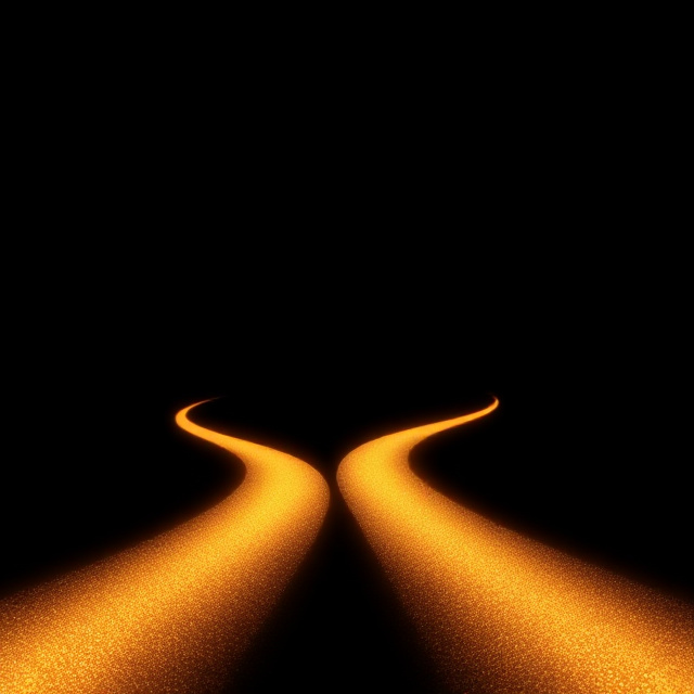 Two glowing paths diverging representing a choice