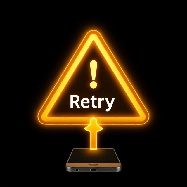 Warning triangle with retry arrow over a smartphone