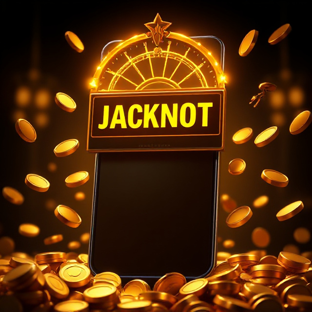 Glowing progressive jackpot meter above a smartphone