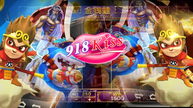 Mesin slot 918Kiss emas sedang jackpot dengan syiling emas berterbangan di Singapura
