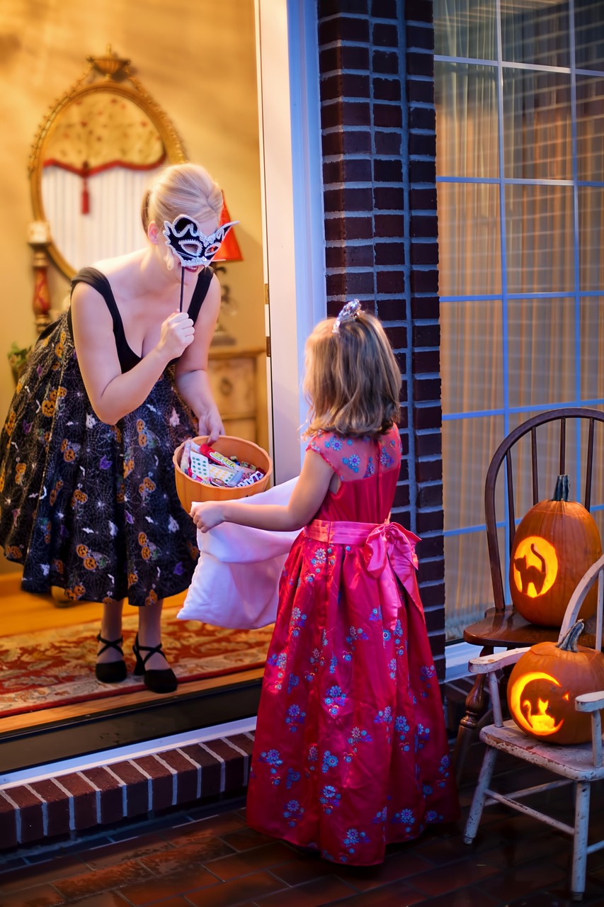 Collection of carved Halloween pumpkins in a spooky scene